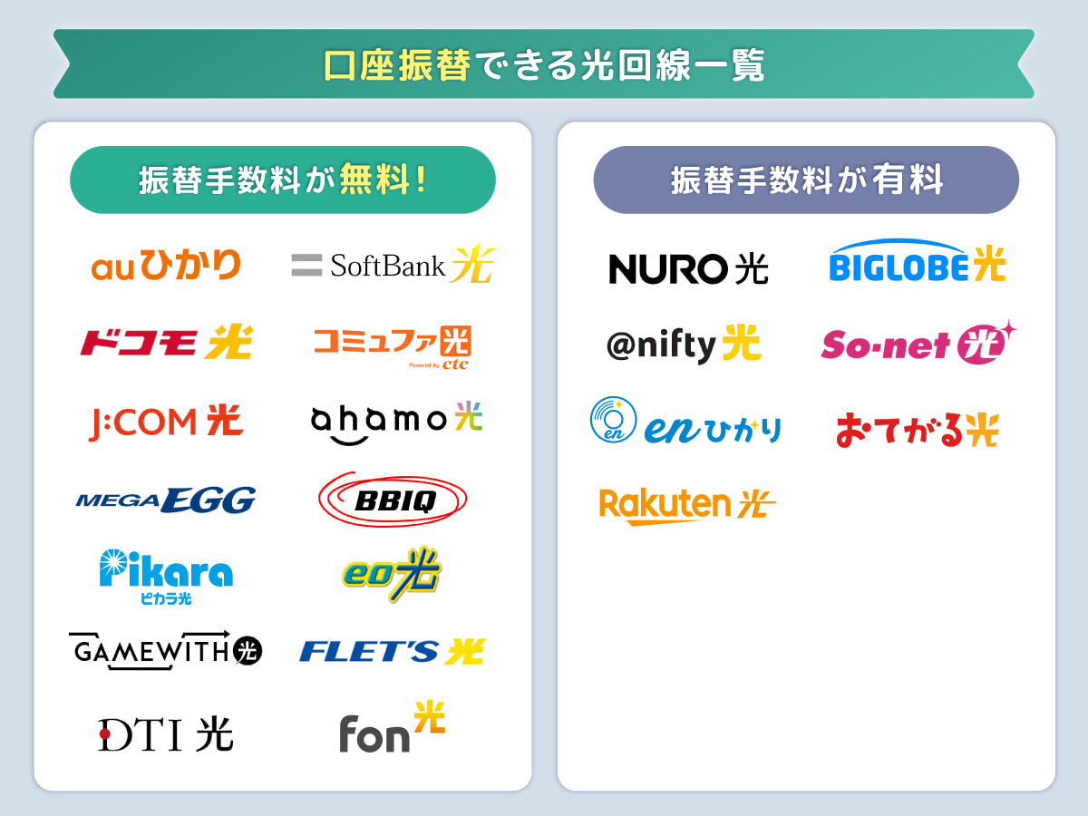 口座振替できる光回線一覧